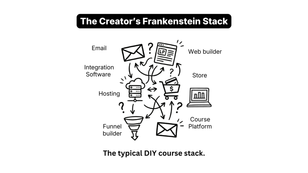 The Creator’s Frankenstein Stack – chaotic DIY integrations between LMS, email, payments and funnels that lead to integration hell